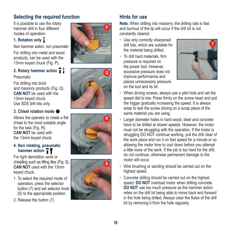 Selecting the required function, Hints for use | Global Machinery Company MAG950HD User Manual | Page 10 / 12