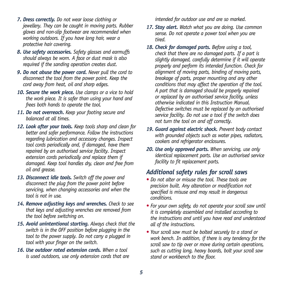 Additional safety rules for scroll saws | Global Machinery Company REDEYE LSSCR User Manual | Page 5 / 16