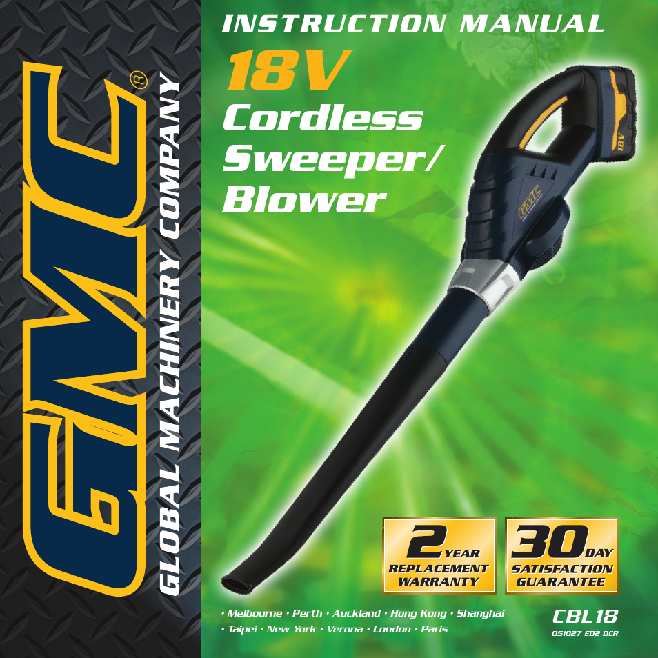 Global Machinery Company CBL18 User Manual | 12 pages