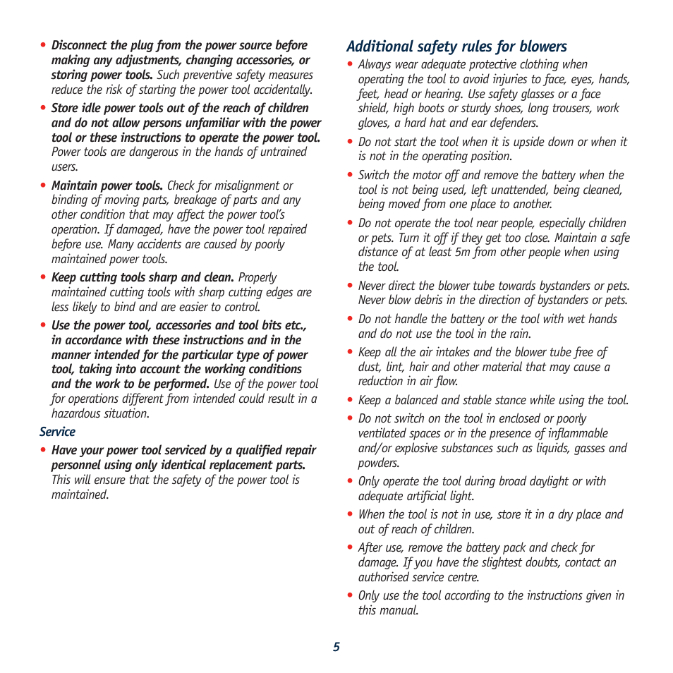 Additional safety rules for blowers | Global Machinery Company CBL18 User Manual | Page 5 / 12