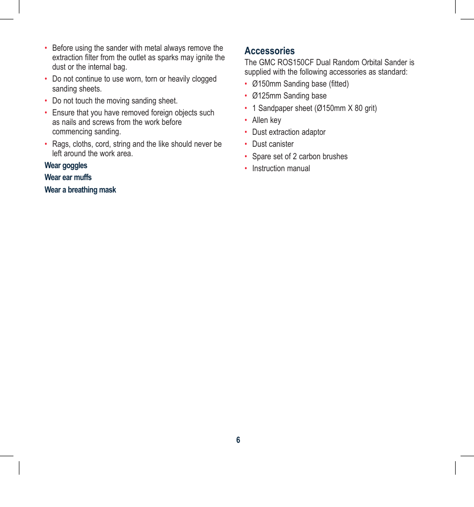 Global Machinery Company ROS150CF User Manual | Page 6 / 12