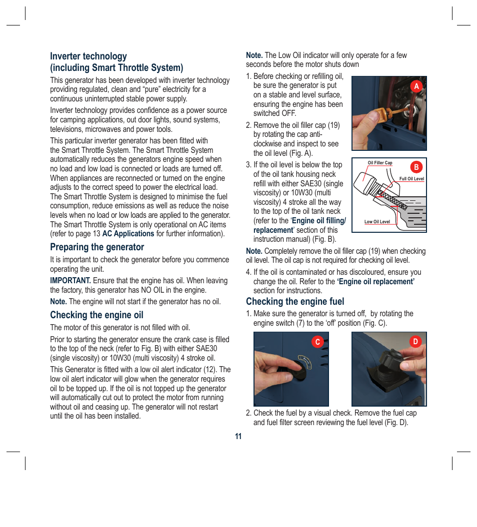 Preparing the generator, Checking the engine oil, Checking the engine fuel | Global Machinery Company G25 User Manual | Page 11 / 24