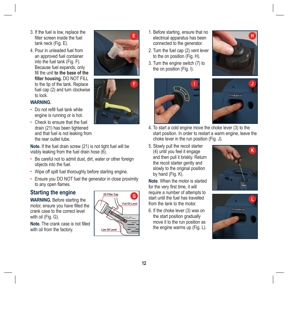 Starting the engine | Global Machinery Company G25 User Manual | Page 12 / 24
