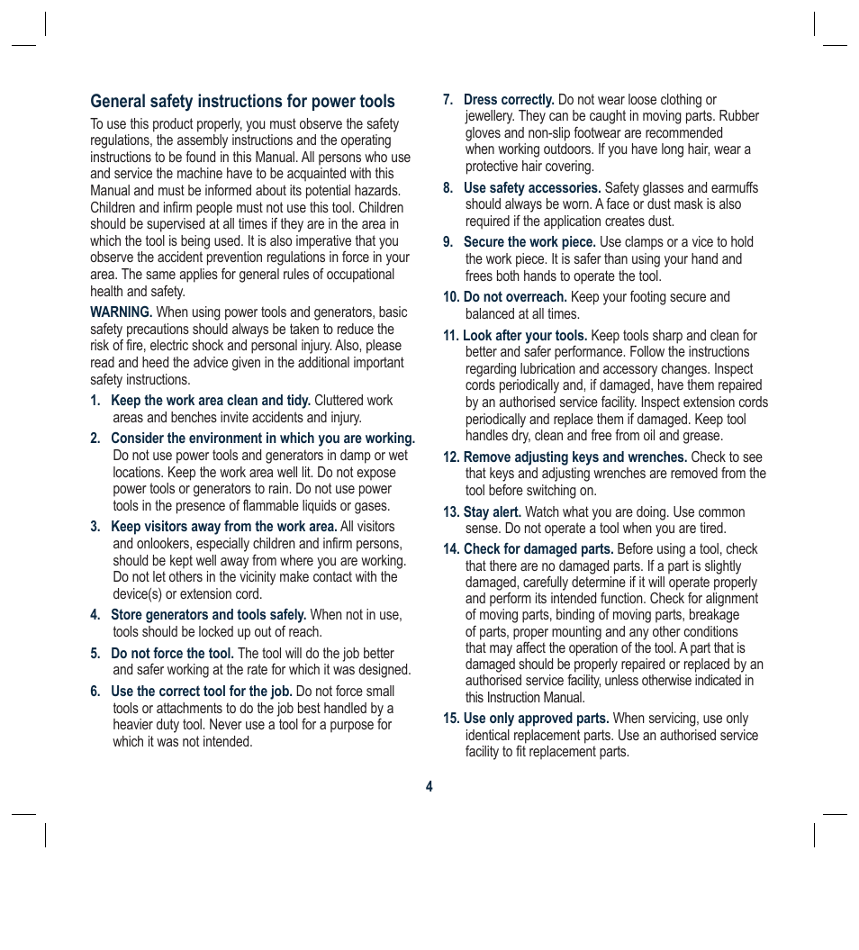General safety instructions for power tools | Global Machinery Company G25 User Manual | Page 4 / 24