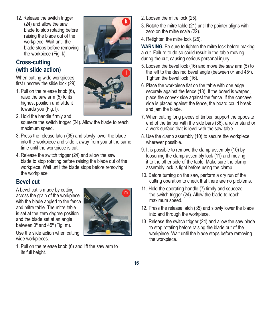 Cross-cutting (with slide action), Bevel cut | Global Machinery Company LSM210A User Manual | Page 16 / 20