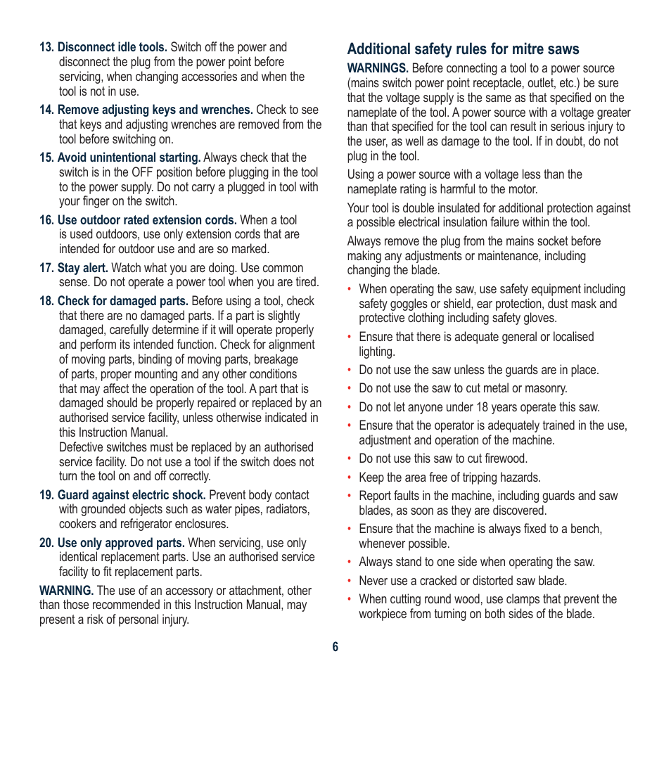 Additional safety rules for mitre saws | Global Machinery Company LSM210A User Manual | Page 6 / 20