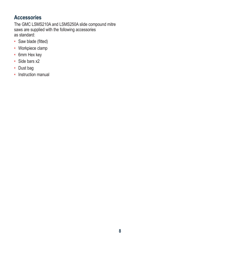Accessories | Global Machinery Company LSM210A User Manual | Page 8 / 20