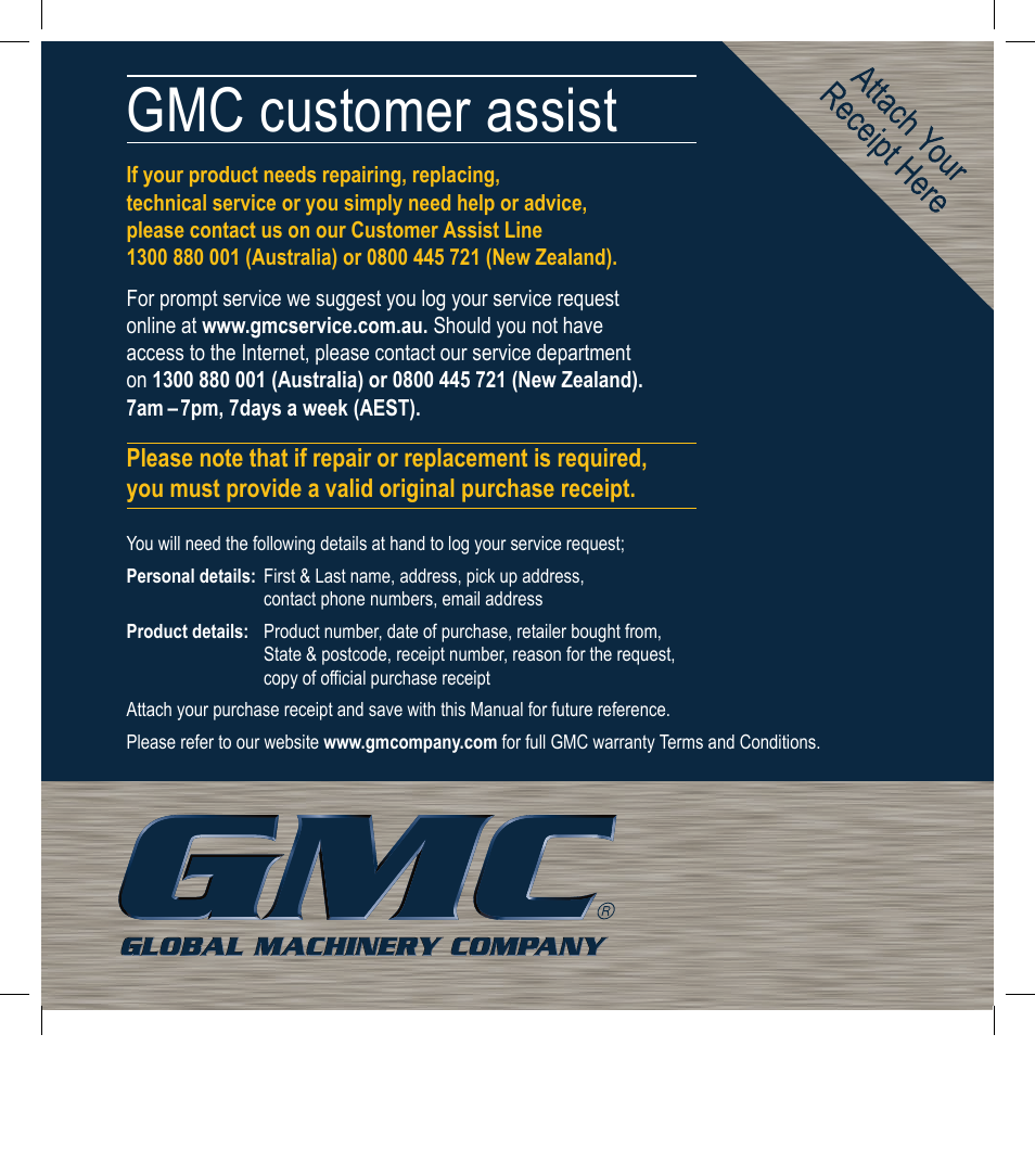 Gmc customer assist | Global Machinery Company GEN2300ES User Manual | Page 24 / 24