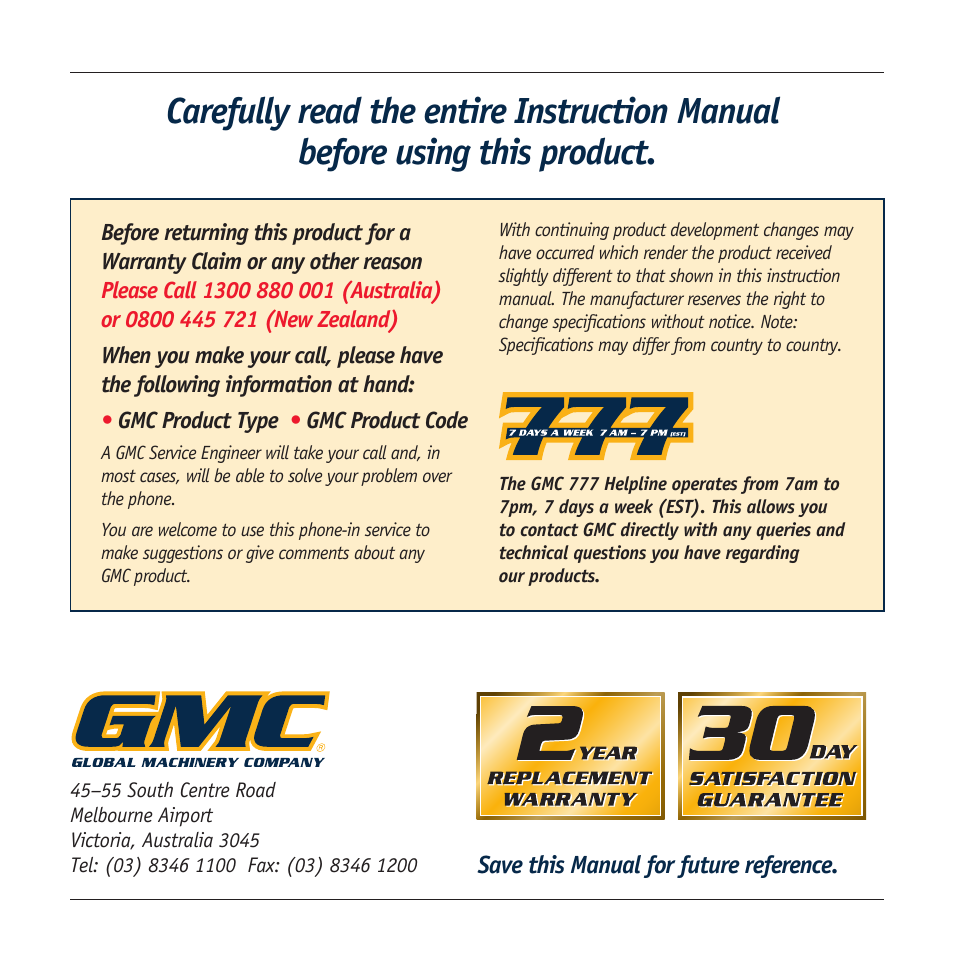 Global Machinery Company DSSCR 710W User Manual | Page 12 / 12