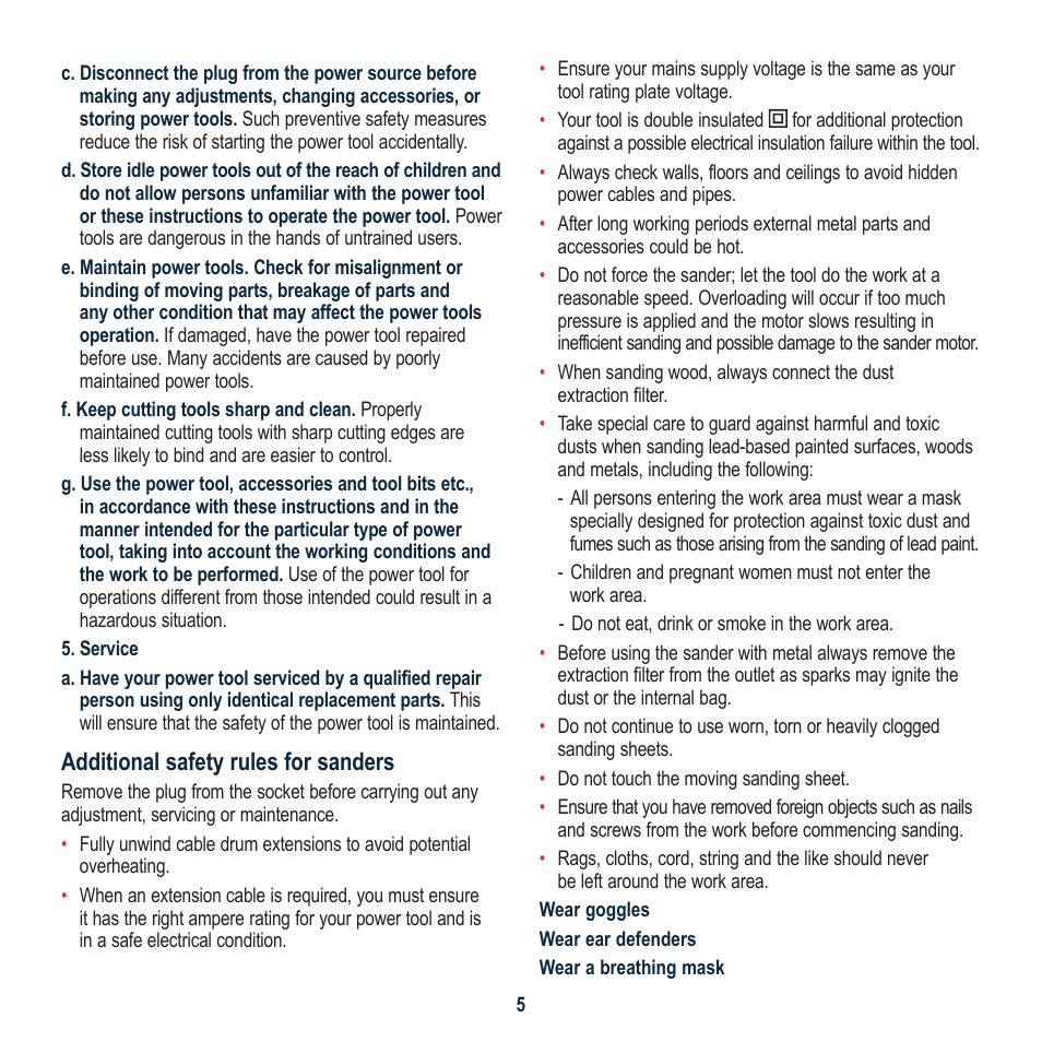Additional safety rules for sanders | Global Machinery Company ROS400A User Manual | Page 5 / 12