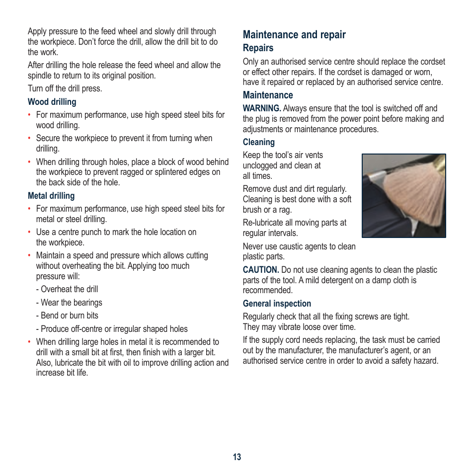 Maintenance and repair | Global Machinery Company DP21 User Manual | Page 13 / 16