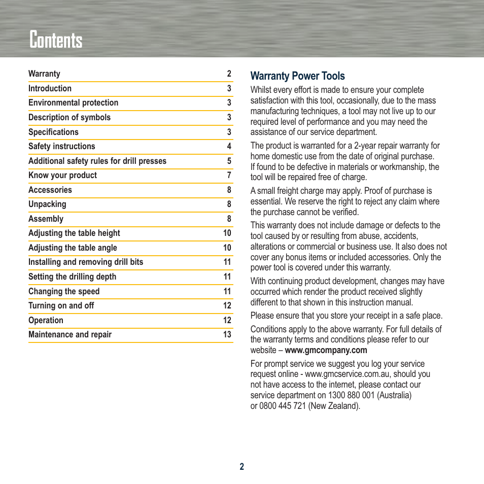 Global Machinery Company DP21 User Manual | Page 2 / 16