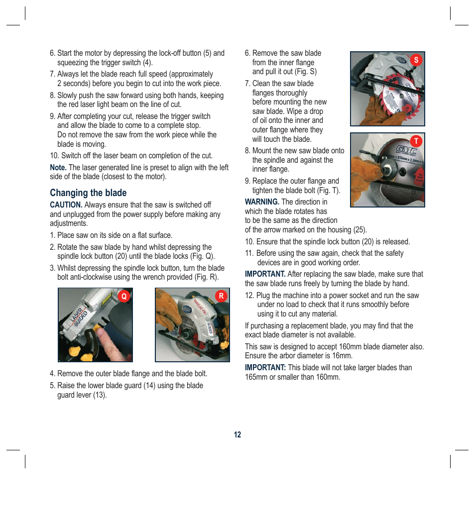 Changing the blade | Global Machinery Company LS1200 User Manual | Page 12 / 16