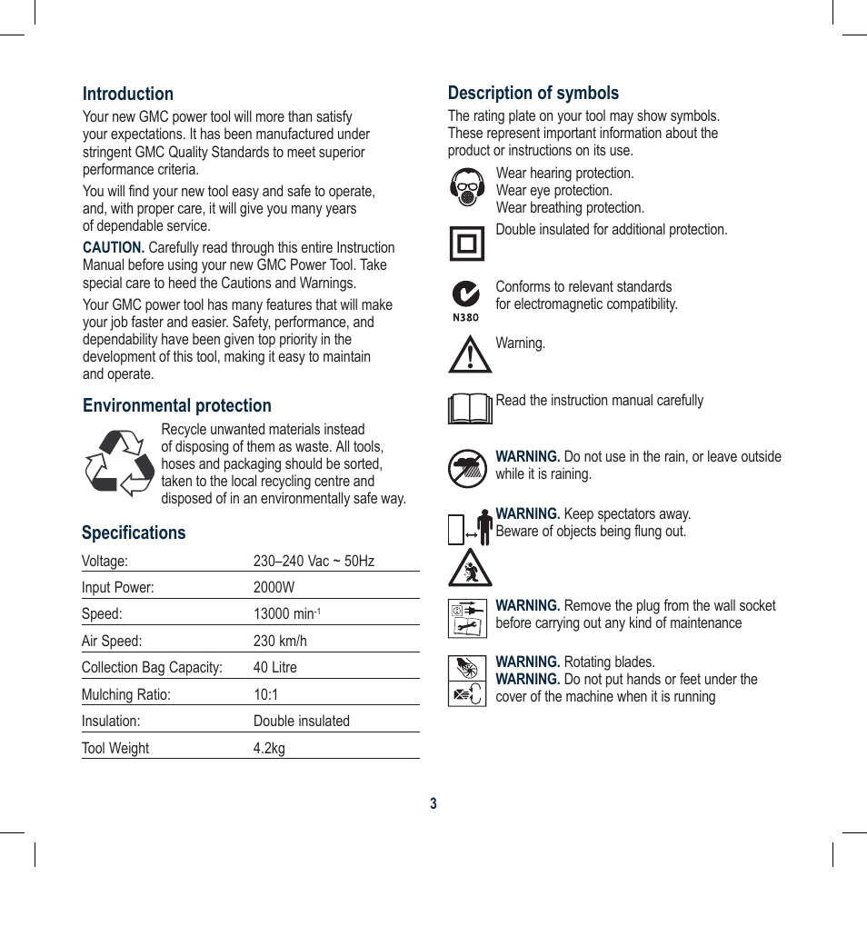 Global Machinery Company 2000W User Manual | Page 3 / 12