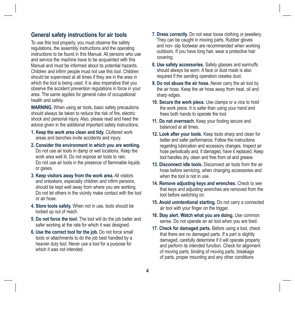General safety instructions for air tools | Global Machinery Company ATBR1650-3PK User Manual | Page 19 / 47