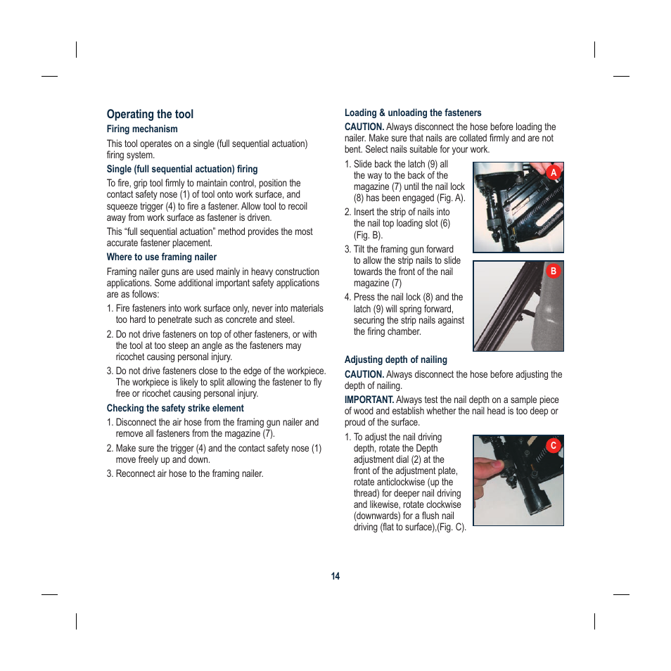 Operating the tool | Global Machinery Company ATBR1650-3PK User Manual | Page 44 / 47