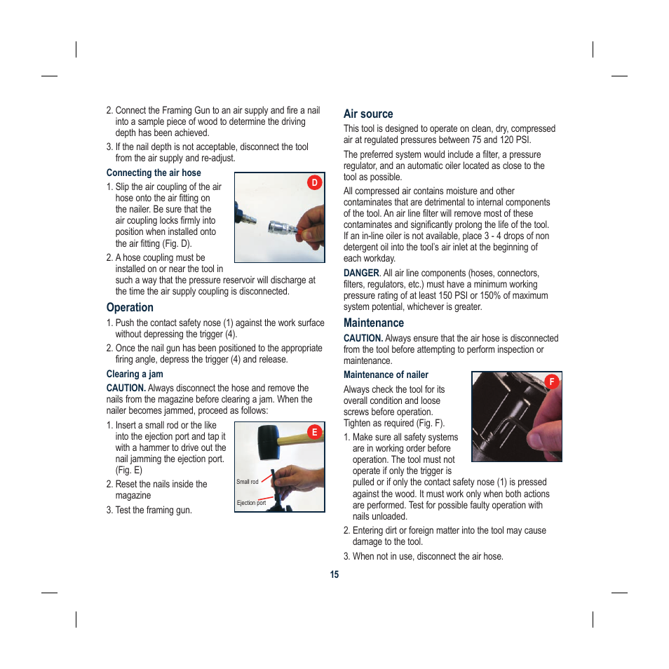 Operation, Air source, Maintenance | Global Machinery Company ATBR1650-3PK User Manual | Page 45 / 47