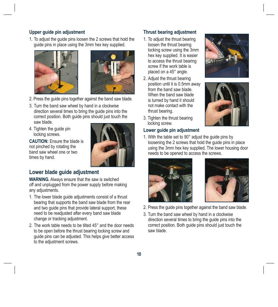 Lower blade guide adjustment | Global Machinery Company BS230L User Manual | Page 10 / 20