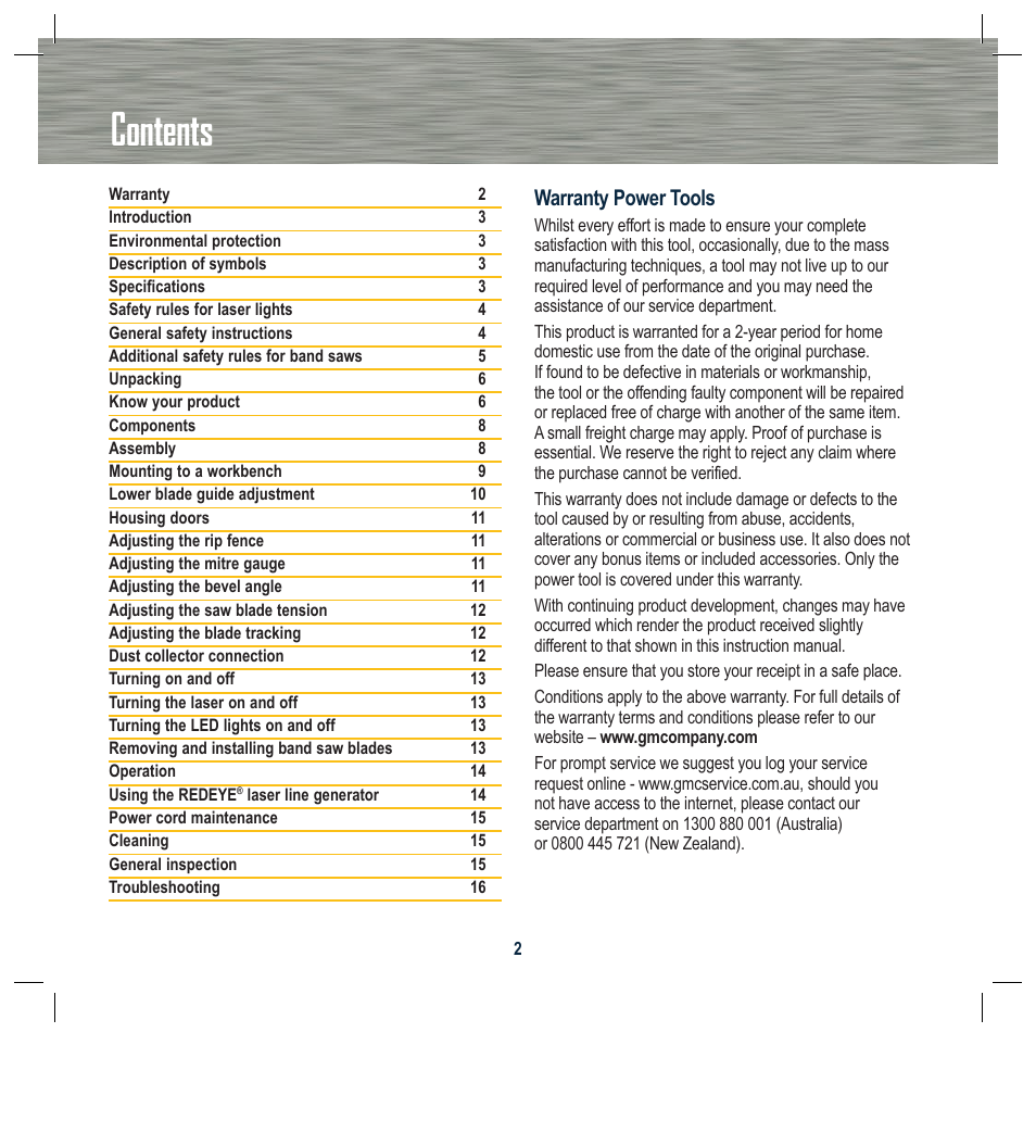 Global Machinery Company BS230L User Manual | Page 2 / 20