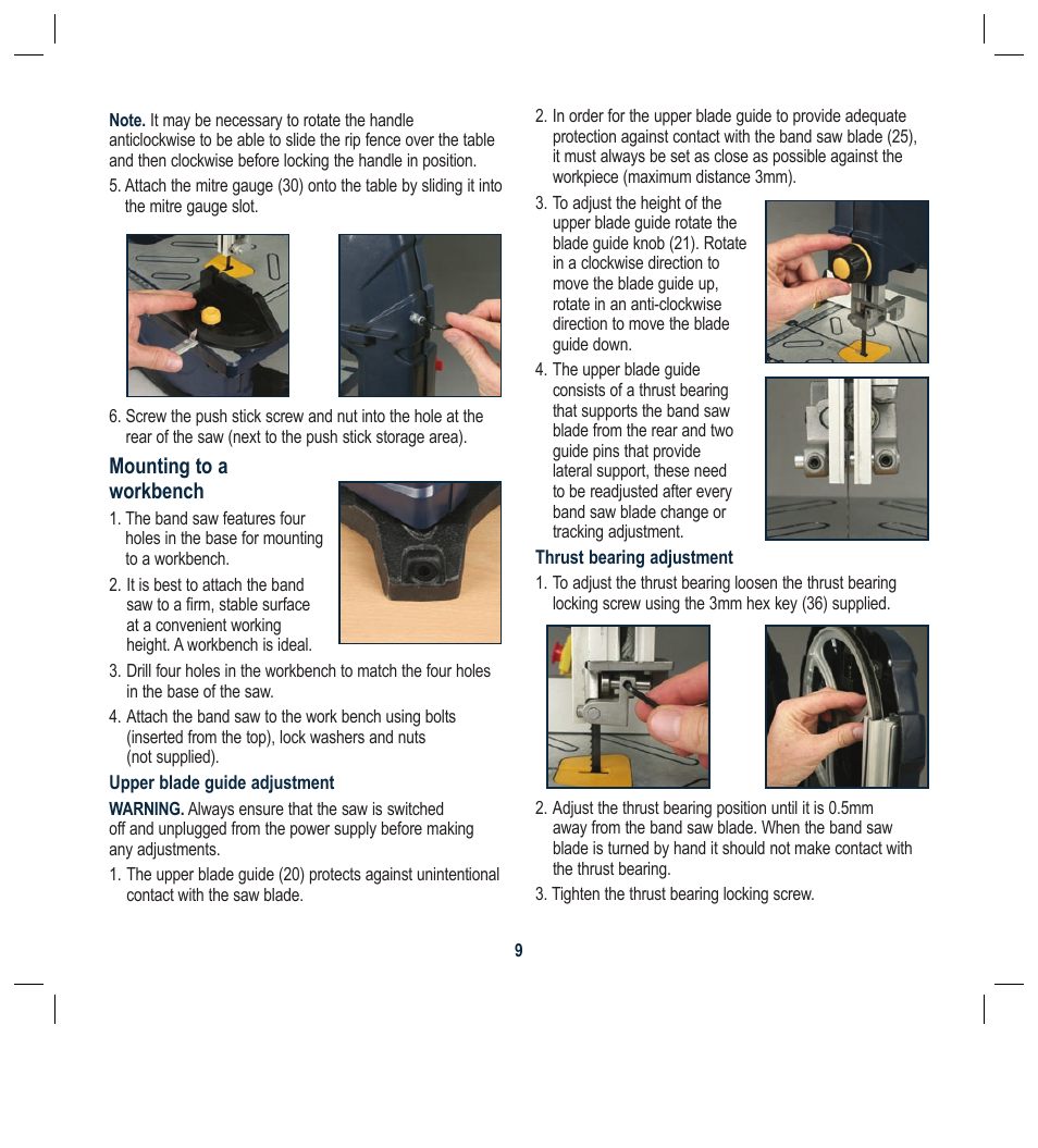 Mounting to a workbench | Global Machinery Company BS230L User Manual | Page 9 / 20