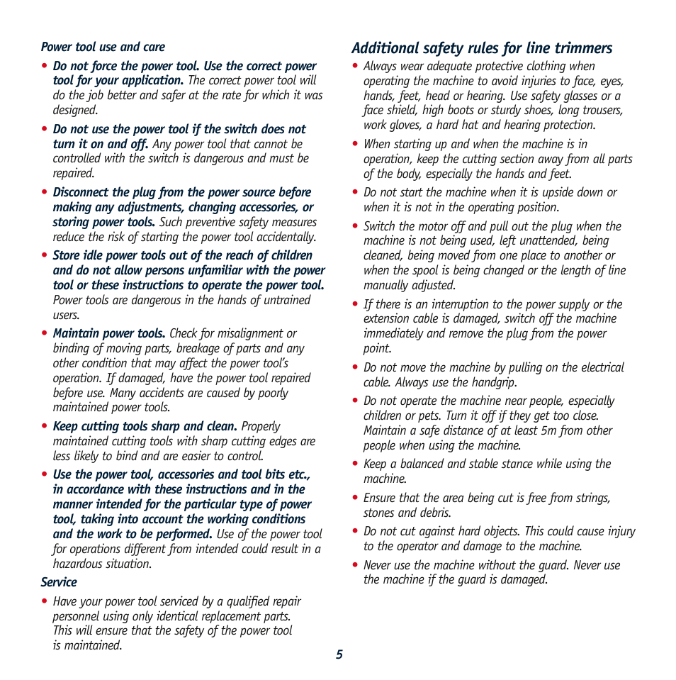 Additional safety rules for line trimmers | Global Machinery Company LT550 User Manual | Page 5 / 12