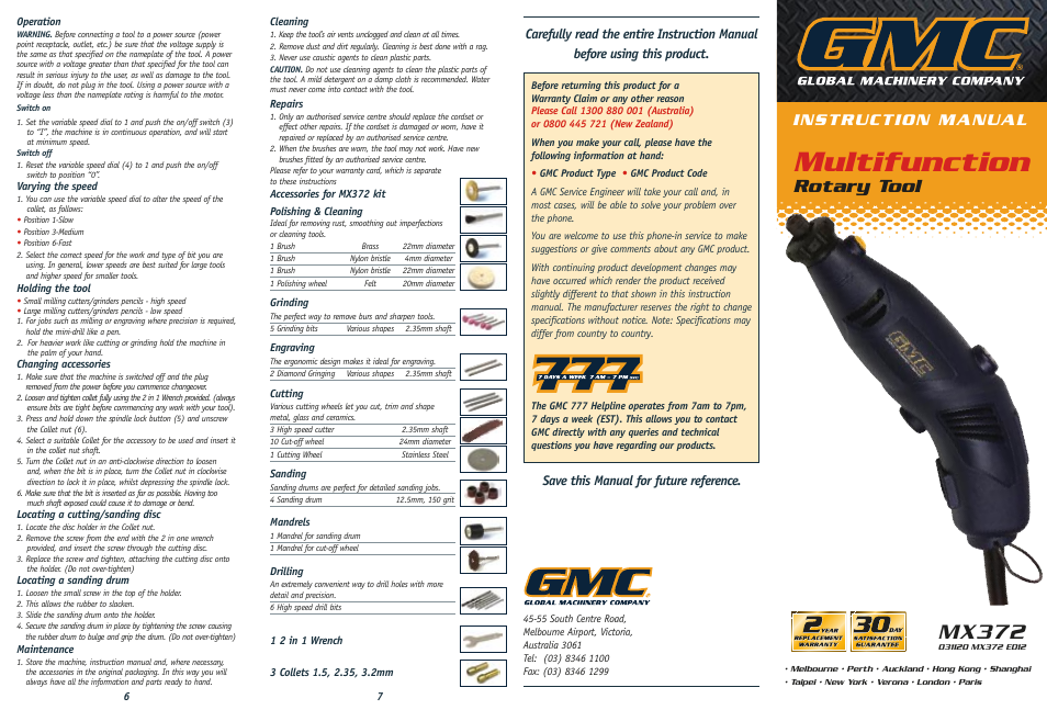 Multifunction, Mx372, Rotary tool | Instruction manual | Global Machinery Company MX372 User Manual | Page 2 / 2