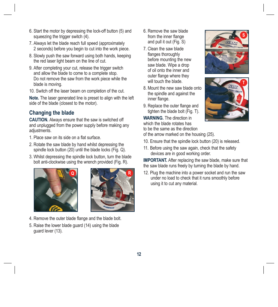 Changing the blade | Global Machinery Company LS1800M User Manual | Page 12 / 16