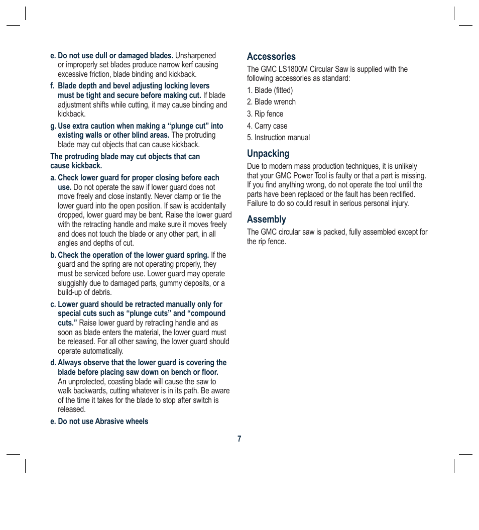 Accessories, Unpacking, Assembly | Global Machinery Company LS1800M User Manual | Page 7 / 16