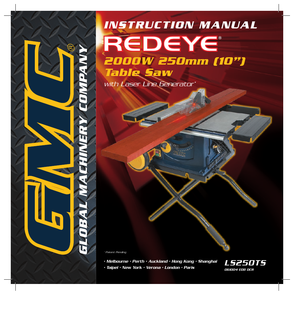 Global Machinery Company REDEYE LS250TS2000W User Manual | 20 pages