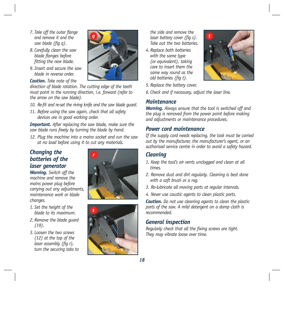 Changing the batteries of the laser generator, Maintenance, Power cord maintenance | Cleaning, General inspection | Global Machinery Company REDEYE LS250TS2000W User Manual | Page 18 / 20