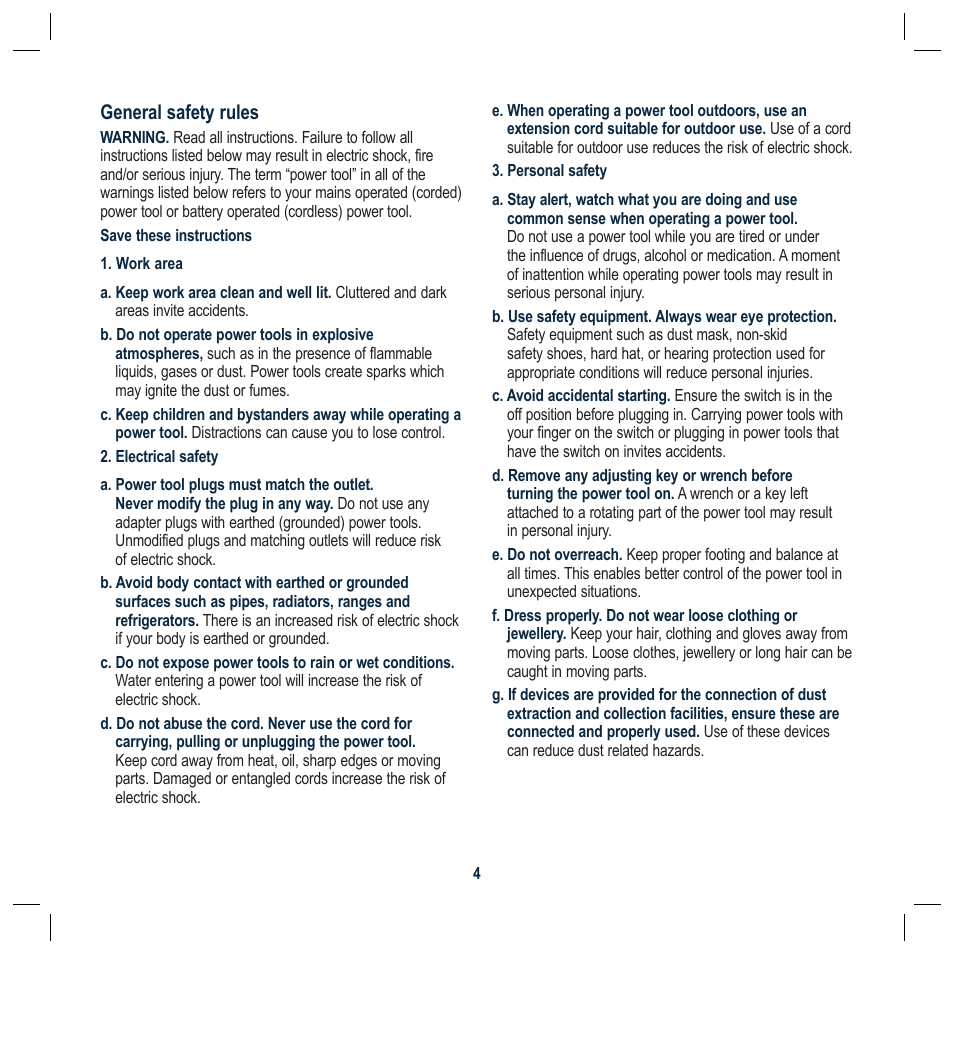 General safety rules | Global Machinery Company TTS5000M User Manual | Page 4 / 20