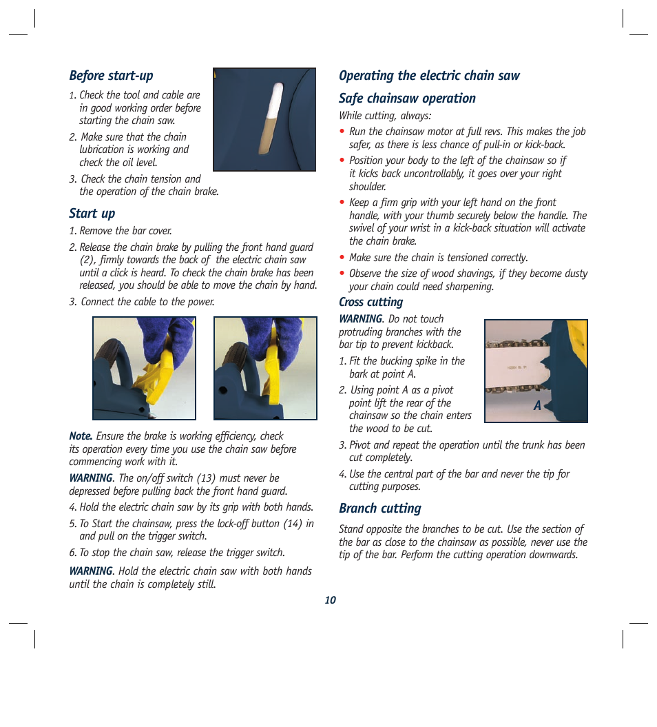 Before start-up, Start up, Branch cutting | Global Machinery Company ELC2000 User Manual | Page 10 / 16