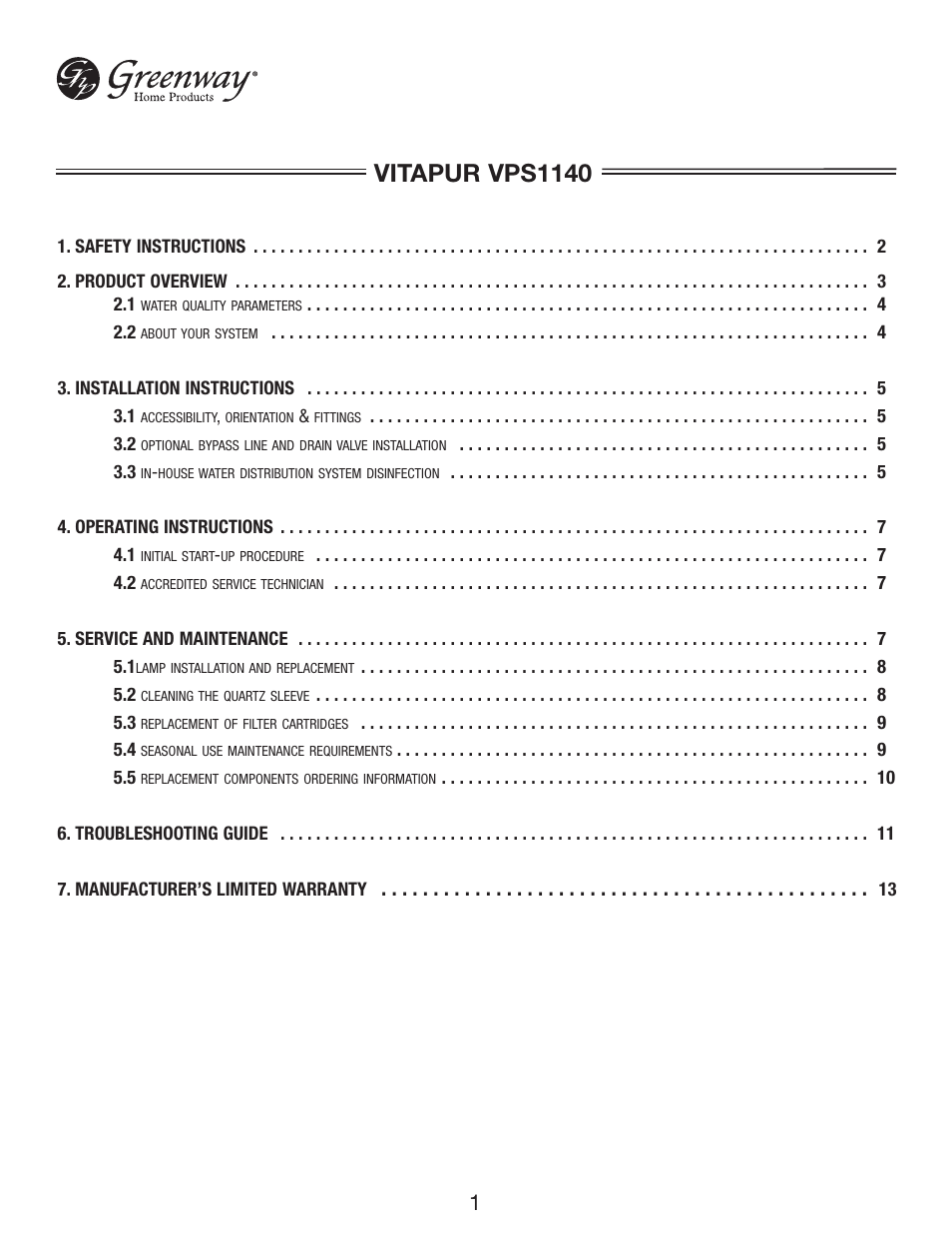 Vitapur vps1140 | Greenway Home Products VPS1140 User Manual | Page 2 / 13