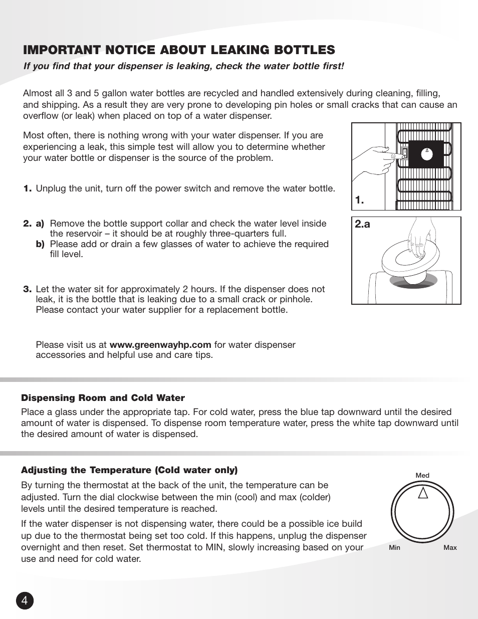 Important notice about leaking bottles | Greenway Home Products VWD5206W User Manual | Page 5 / 9