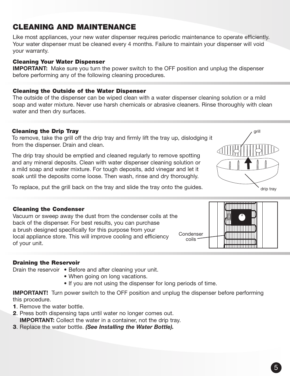 Cleaning and maintenance | Greenway Home Products VWD5206W User Manual | Page 6 / 9