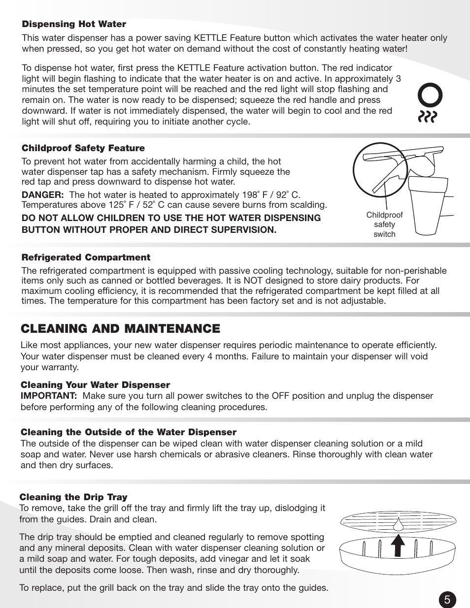 Cleaning and maintenance | Greenway Home Products PWD8975W User Manual | Page 6 / 9