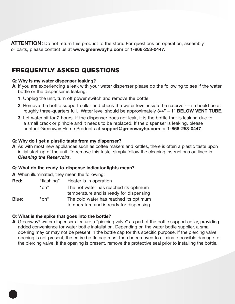 Frequently asked questions | Greenway Home Products GWD5960W User Manual | Page 9 / 9