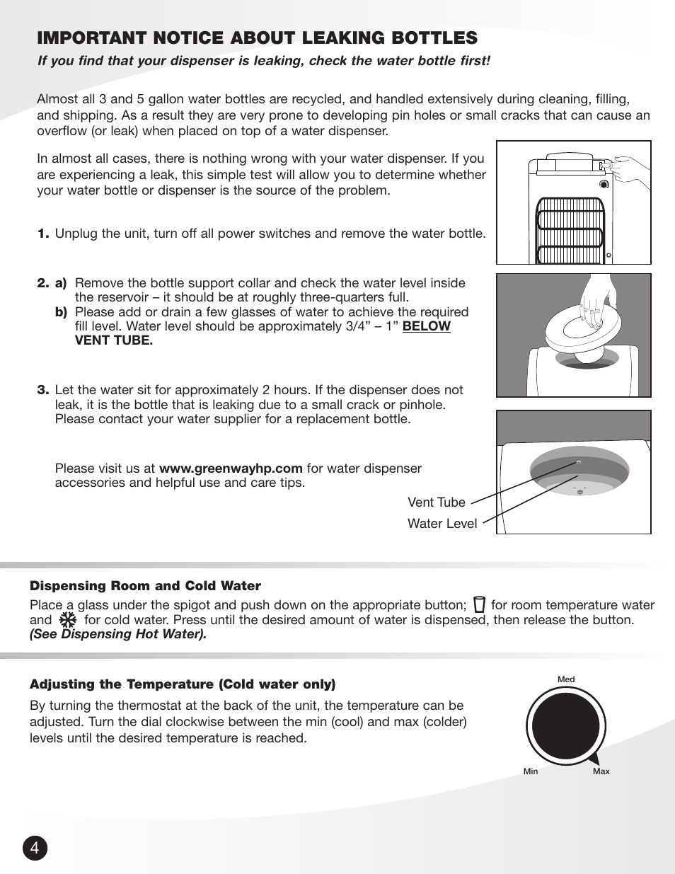 Important notice about leaking bottles | Greenway Home Products GWD860W-3 User Manual | Page 5 / 9