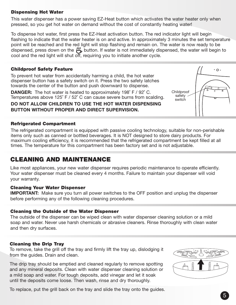 Cleaning and maintenance | Greenway Home Products GWD860W-3 User Manual | Page 6 / 9