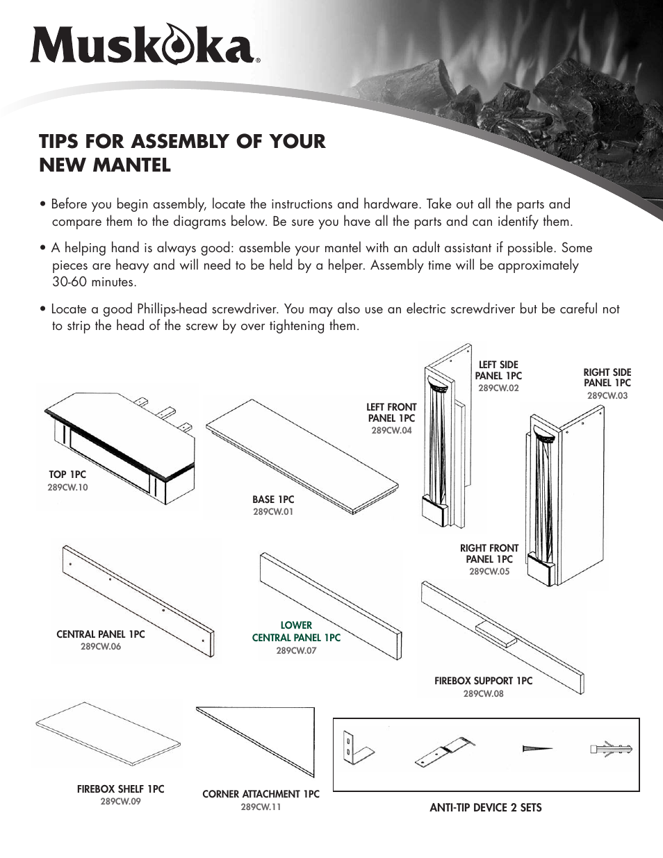 Tips for assembly of your new mantel | Greenway Home Products Muskoka MM289CW User Manual | Page 2 / 7