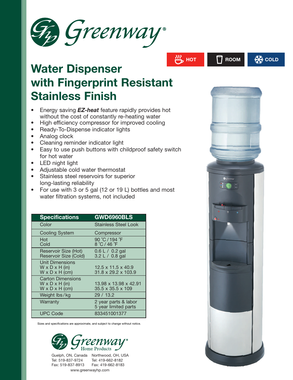 Greenway Home Products GWD6960BLS User Manual | 1 page