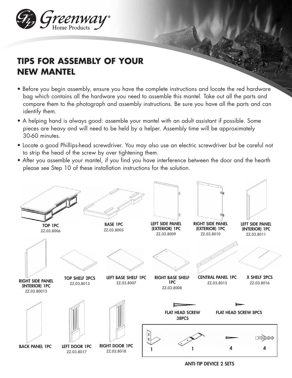 Tips for assembly of your new mantel | Greenway Home Products Bordeaux GEF28WCDO User Manual | Page 2 / 9