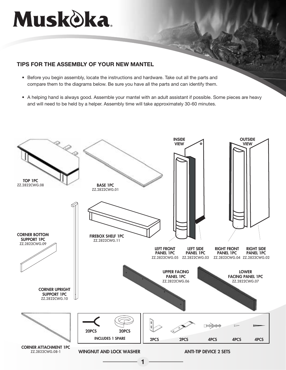 Bottom supporter upright supporter, Tips for the assembly of your new mantel | Greenway Home Products Muskoka MEF2822CWG User Manual | Page 2 / 5