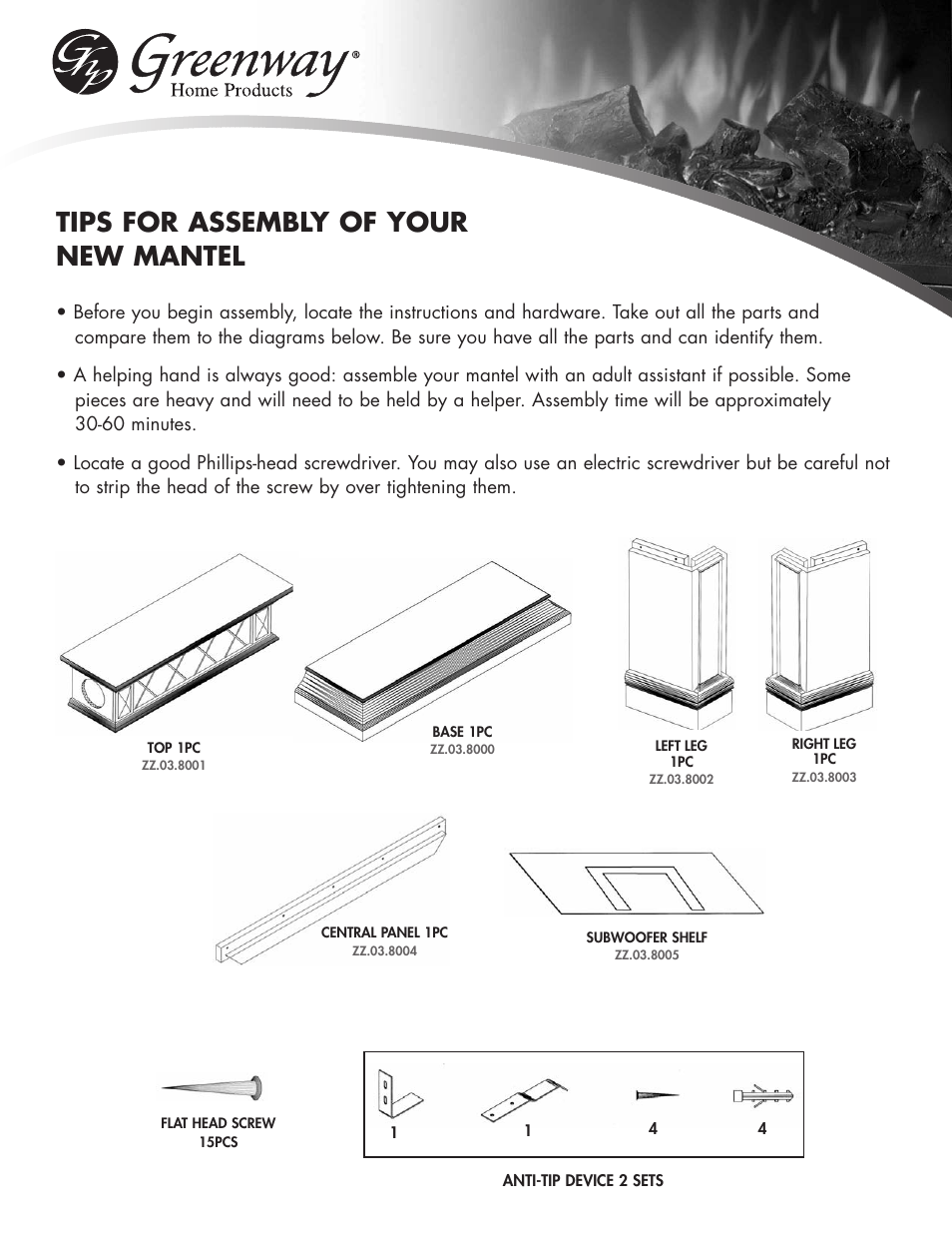 Tips for assembly of your new mantel | Greenway Home Products Muskoka MM282ABL User Manual | Page 2 / 7
