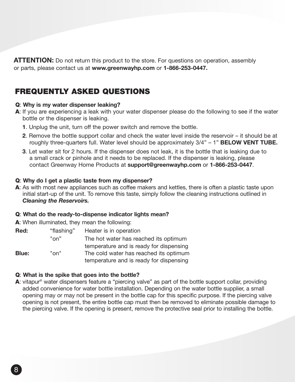 Frequently asked questions | Greenway Home Products VWD5276BLK User Manual | Page 9 / 9