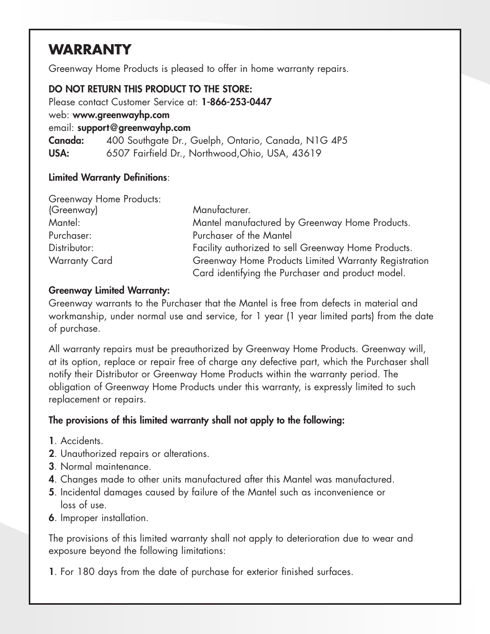 Warranty | Greenway Home Products MM281CBL User Manual | Page 6 / 7