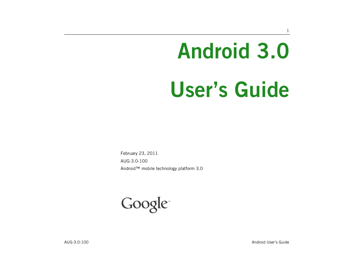 Google ANDROID AUG-3.0-100 User Manual | 140 pages