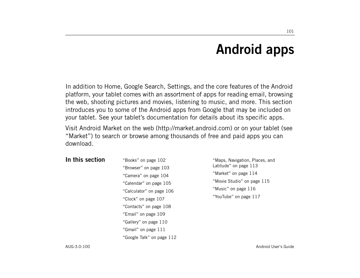 Android apps, Android apps 101 | Google ANDROID AUG-3.0-100 User Manual | Page 101 / 140
