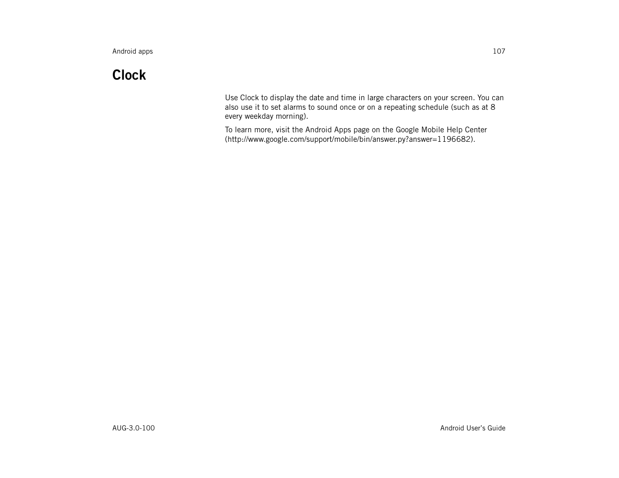 Clock, Clock 107 | Google ANDROID AUG-3.0-100 User Manual | Page 107 / 140