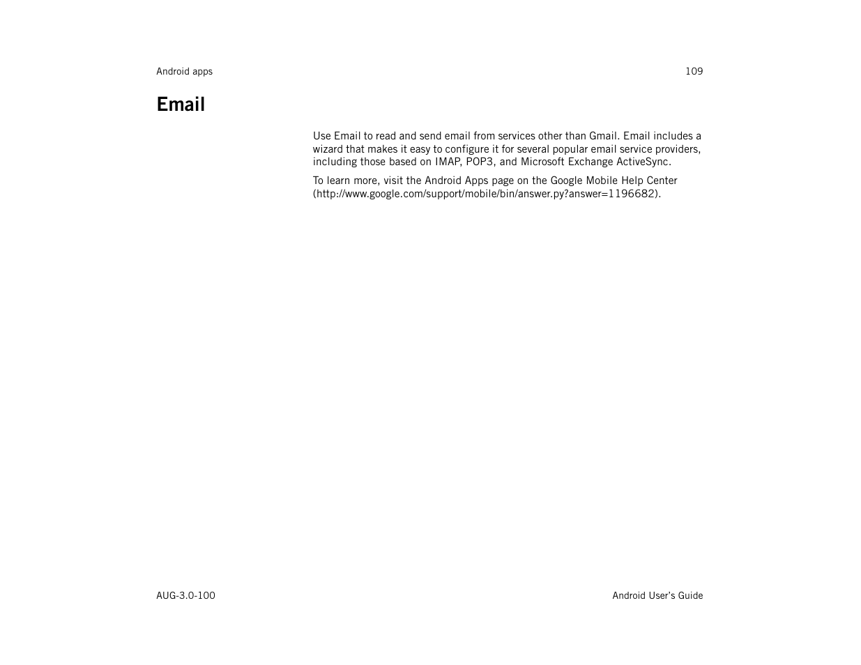 Email, Email 109 | Google ANDROID AUG-3.0-100 User Manual | Page 109 / 140